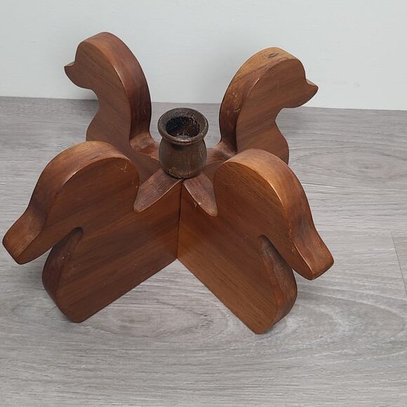 Vintage Wooden Ducks Candlestick Holder - Picture 2 of 7